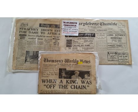 NEWSPAPERS, 1930s onwards, inc. Thomson's Weekly, The Morning Post, Daily Mirror, Marylebone Chronicle, Daily Sketch, Notting