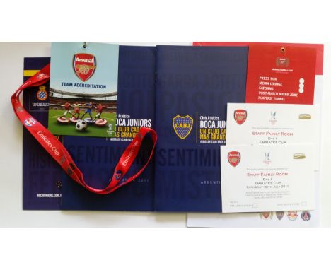 FOOTBALL, mainly Arsenal, tournament selection, inc. Boca Juniors 2011, team sheets, information packs, media accreditation, 