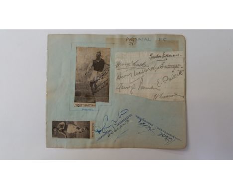 FOOTBALL, Arsenal autographs, newspaper clippings and lined paper, laid down to album page, inc. Bastin, Compton, Marks, Brem