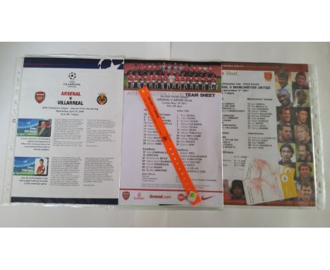 FOOTBALL. Arsenal selection, 2000-2013, inc. team sheets, tickets, media accreditation, menus, betting slips, schedules etc.;