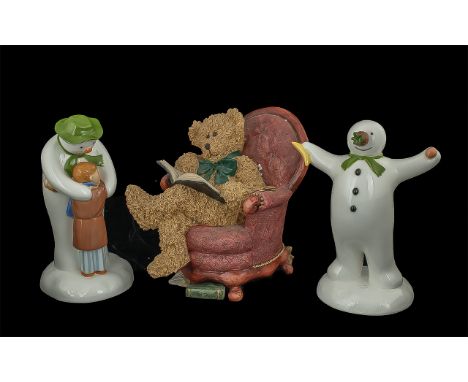Coalport The Snowman Figure First Edition ' The Hug ' Complete with Box + The Snowman Figure First Edition ' The Wrong Nose '