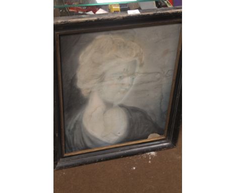 A FRAMED PASTEL ON CANVAS OF A PORTRAIT OF A YOUNG LADY   