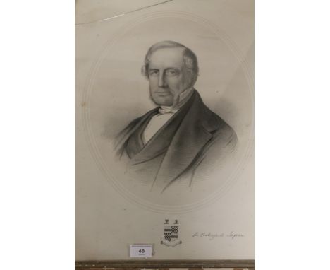 A FRAMED AND GLAZED OVAL PRINT OF A PORTRAIT OF K C MEYNELL INGRAM. OF LOCAL INTEREST, MEYNELL FAMILY AND HUNT HOAR CROSS
