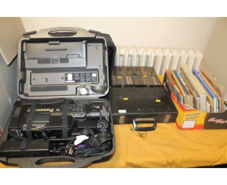 A PANASONIC VHS MOVIE SYSTEM TOGETHER WITH A PROJECTOR AND VARIOUS CASSETTES. TOGETHER WITH A BOX OF BOOKS 