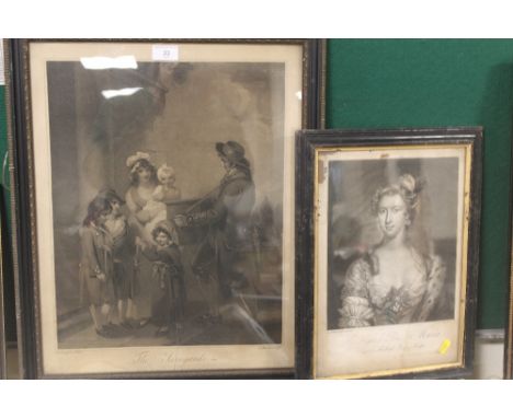 TWO FRAMED AND GLAZED MEZZOTINTS, ONE TITLED 'THE SAVOYARDS' ENGRAVED BY C TURNER AFTER H SINGLETON PUBLISHED BY COLNAGHI, SA