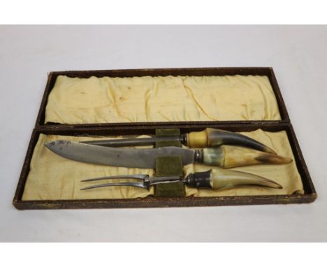 Vintage cased Carving set with Horn handles