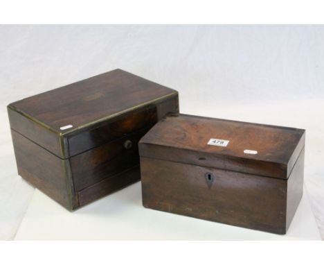 19th Century rose wood jewellery box with draw and a similar mahogany tea caddy 