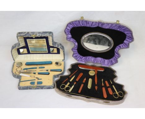 Two vintage cased Manicure sets, both with internal Mirrors to the lids