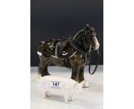 Beswick ceramic horse no.2309 Burnham Beauty Connoisseur Horses Series in "Brown" gloss colour with harnesses and a Beswick c