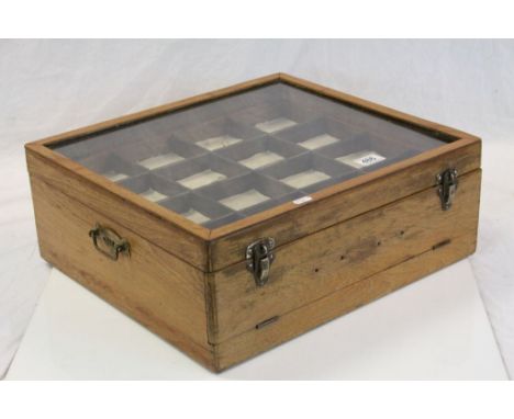 Vintage Oak Collectors Three Section Cabinet with Glass Top