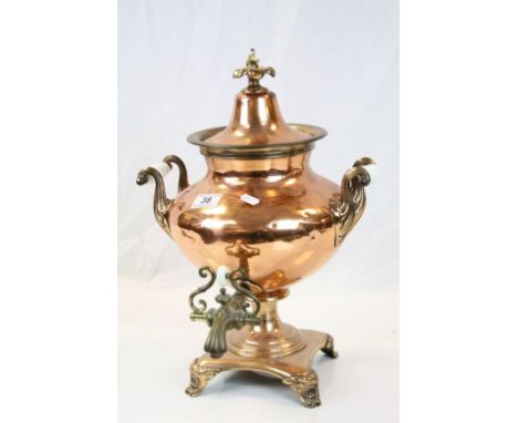 19th Century Copper Samovar with Silvered interior, Ceramic handles and Brass tap, marked inside the lid "London Made" and st