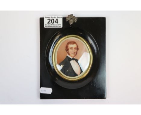 Ebonized Wood framed Miniature portrait of a 19th Century Gentleman, image approx 8.5 x 7.5cm