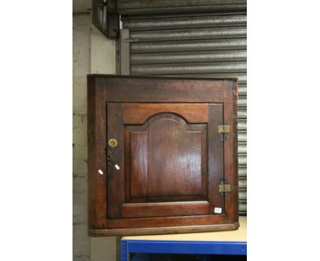 George III Oak Hanging Corner Cabinet with Single Panel Door, 80cms wide x 82cms high