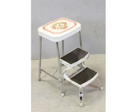Vintage Chrome and Enamel Folding Step / Stool by Prestige