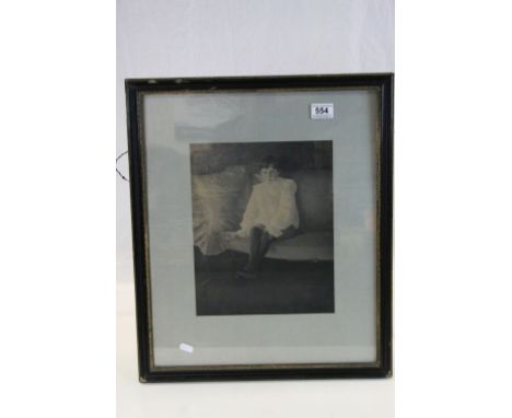 Framed Frederick Hollyer Platinum portrait Print of a child seated on an antique sofa