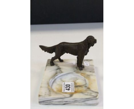 Vintage marble pin tray with bronze gun dog figure 