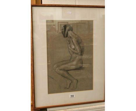Mid 20th Century pastel and chalk portrait of a seated nude 