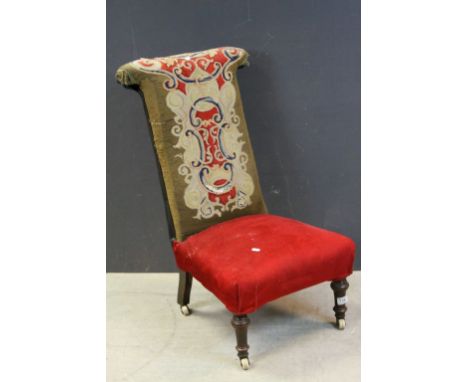 19th century Prie Dieu Chair with Tapestry Upholstery raised on turned legs and castors