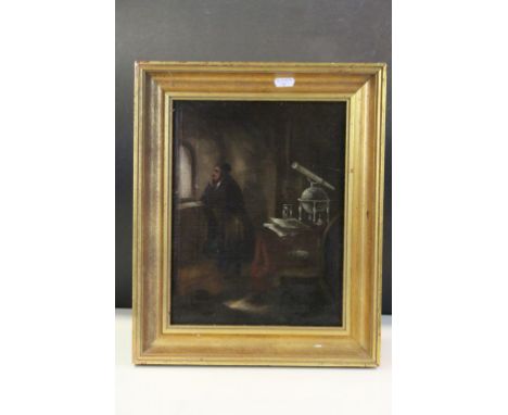Antique oil on canvas Astrologer with Telescope and Globe 