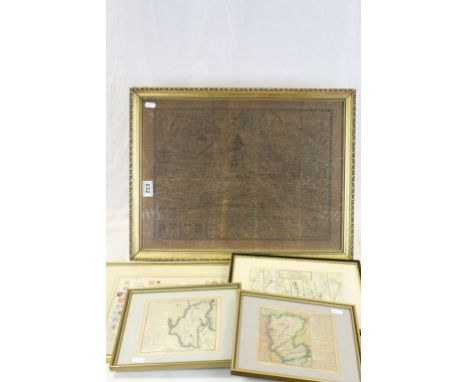 Group of framed maps to include W R Toms, coloured maps of Cambridge, Kent, and a coloured map of the Road from York to Chest