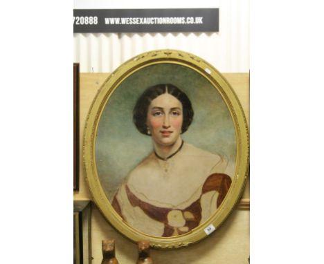 Gilt framed Oval Oil on canvas Portrait of a Victorian Lady, unfinished, image approx 66.5 x 54cm