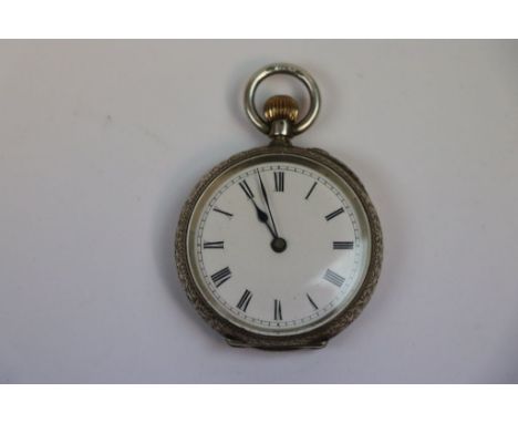 Vintage Reed and Sons Cambridge silver embossed ladies pocket watch, hallmarked silver, blanc cartouche 