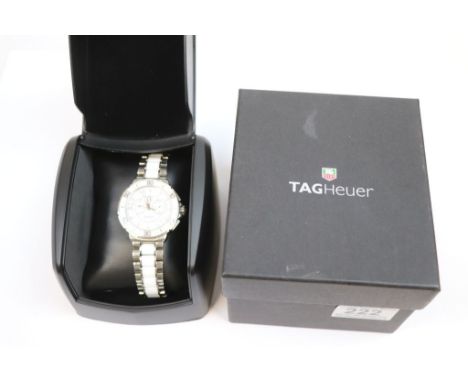 Tag Heuer ladies formula one ceramic and diamond chronograph watch in original box with papers 