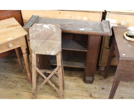 A top half of an oak bookcase together with a vintage step ladder