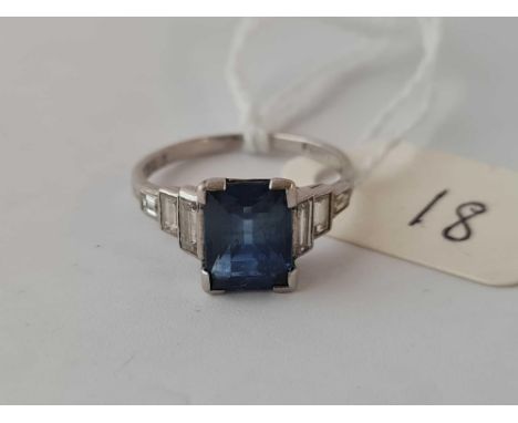 A PLATINUM SAPPHIRE and diamond ring size l   3.1 gms