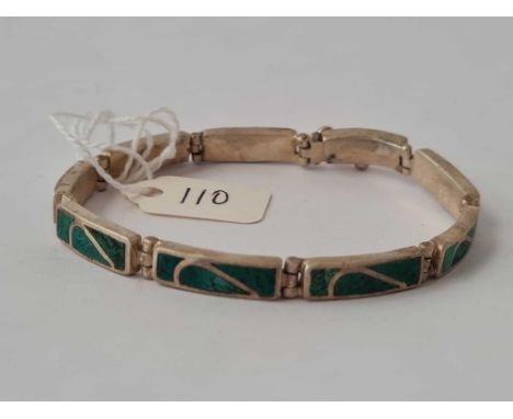 A deco silver and green enamel panel bracelet