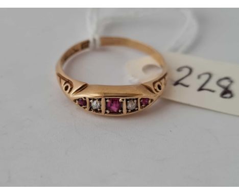 A five stone ruby and diamond ring 18ct gold   2.9 gms