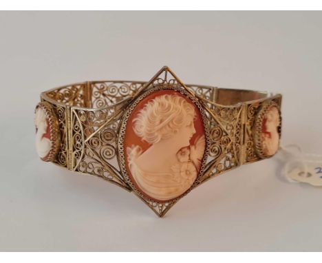 A silver gilt cameo panel bracelet