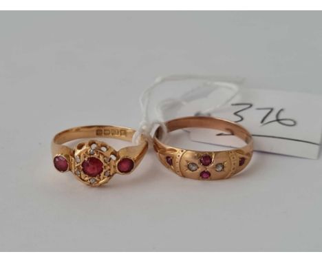 A RUBY AND DIAMOND RING SIZE P AND ANOTHER GOLD RING SIZE T BOTH 18CT GOLD    5.3 GMS