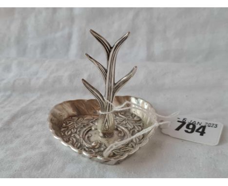 Ring stand with heart shaped base. 2.75 inch high. Birmingham 1904 By H M
