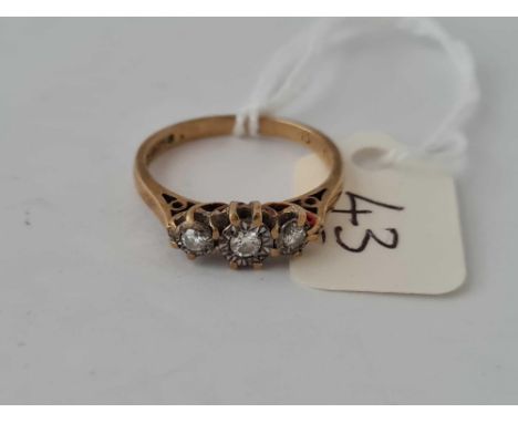 A three stone diamond 9ct ring size N 2g inc