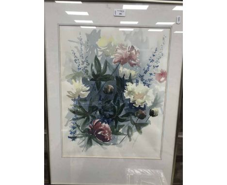 FRAMED WATERCOLOUR depicting flowers, together with a limited edition framed print