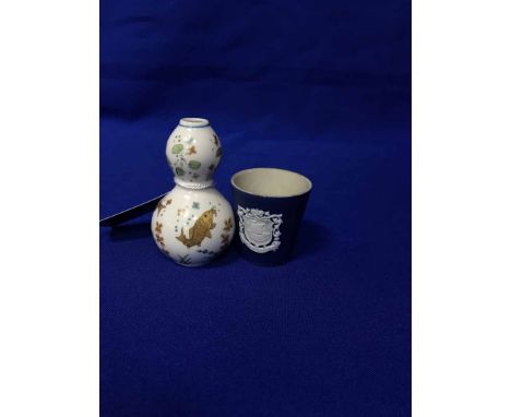 LOT OF SMALL CERAMIC ITEMSGaudi Welsh miniature cup, Spode miniature cups, miniature gourd shaped vase amongst other items