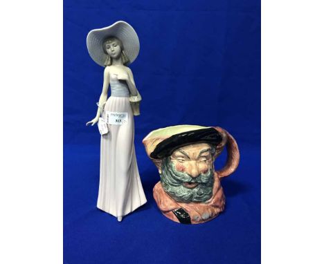 NAO FIGURE OF A LADY AND ROYAL DOULTON TOBY JUG 'FALSTAFF'