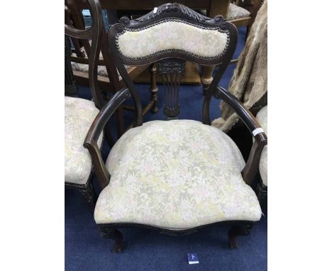 EDWARDIAN DRAWING ROOM ARMCHAIR AND TWO SIDE CHAIRS