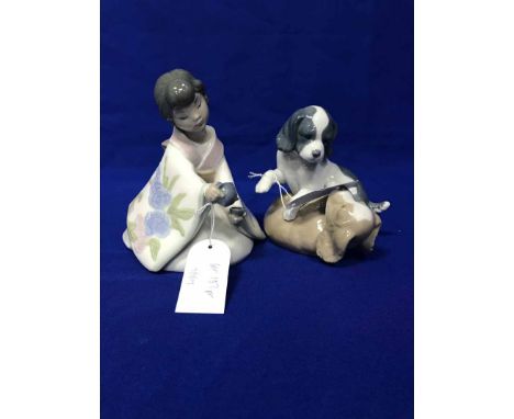 LLADRO FIGURE OF A YOUNG JAPANESE GIRLalso three Nao figures and a Sylvac planter (5)