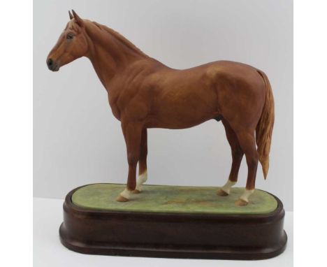A ROYAL WORCESTER 'HYPERION' CERAMIC RACE HORSE, modelled by Doris Lindner, on wooden base, 23cm high, excluding base (no cer