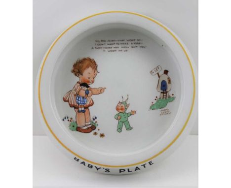 A 'SHELLEY' MABEL LUCIE ATTWELL 'BOO BOOS' DECORATED CERAMIC 'BABY'S PLATE', late 1920s, 20cm in diameter 