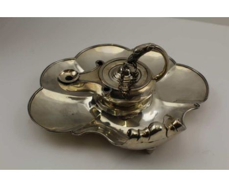 JAMES CHARLES EDINGTON A MID-19TH CENTURY SILVER INKSTAND, designed as an Aladdin's lamp inkwell, with quill holders, an eagl
