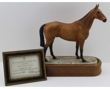 A ROYAL WORCESTER 'ARKLE' CERAMIC RACE HORSE, limited edition No.398 of 500, modelled by Doris Lindner, on wooden base, with 