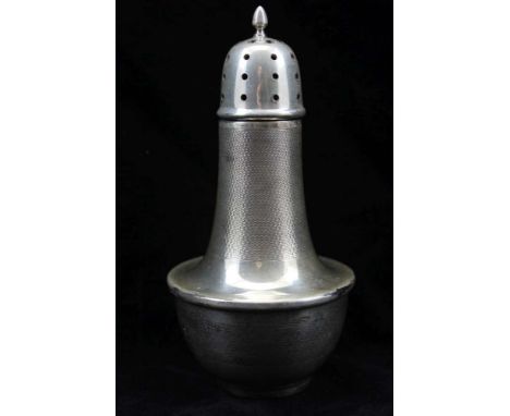 JOSEPH GLOSTER LTD. A SILVER SUGAR CASTER, engine turned decoration to the neck and the body, Birmingham 1935, 16cm high