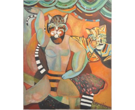 Kerstin McGregor (b. 1962-2012)
'Circus Cat', 2005
Abstract oil on canvas painting
Signed bottom right
Measures approx. 128cm