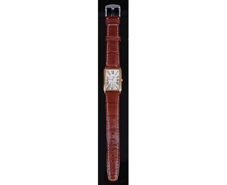 A Tissot gents gold plated quartz tank watch having signed Roman dial with subsidiary seconds dial, steel back cover numbered