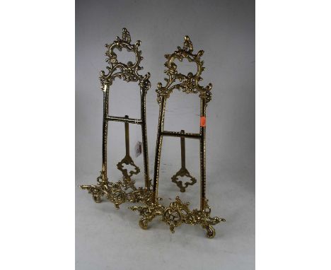 A pair of modern brass easel photograph frames, having Rococo style C-scroll decoration, h.54cm