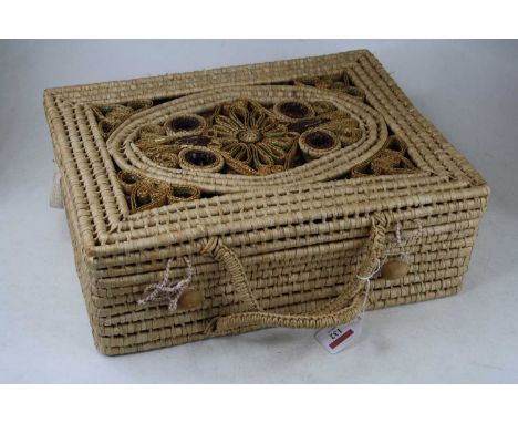 A Chinese six-place setting tea service, on a blue ground decorated with birds, in decorative wicker case