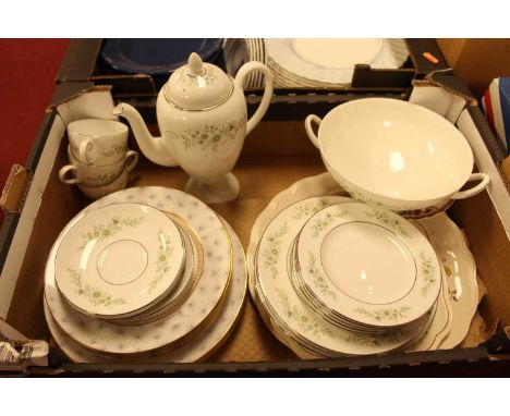 Two boxes of various ceramics to include a Minton porcelain Symphony pattern part dinner service, a Wedgwood Westbury pattern